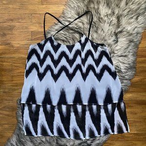 Bardot Australian Brand Blouse Top Cross Back Black White Pattern Sz 2 XXS